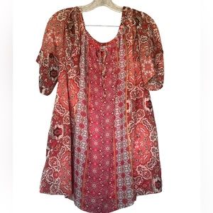 Roz &‎ Ali Flowy Cold Shoulder 3/4 Sleeve Blouse Paisley Salmon size 1X